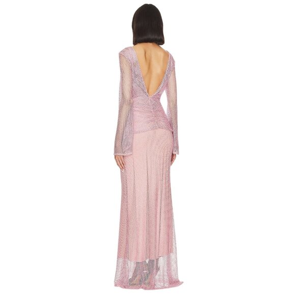 PatBO Rhinestone Netted Plunge Gown in Light Pink 4 New Womens Long Dress - Picture 2 of 11